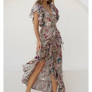 ELF Carmen Wrap Maxi Dress Floral Women’s XL Boho Bohemian